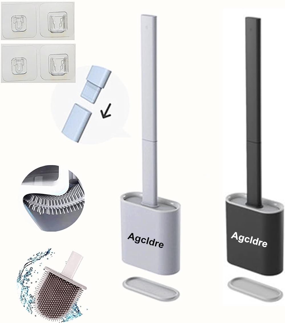 Agcldre Toilet Brush with Holder Set Black Gray