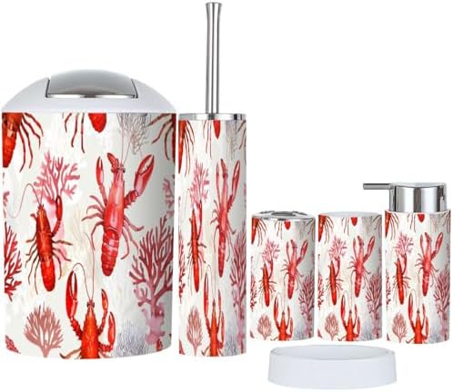 Boho Tropical Trash Can and Bathroom Accessories Set