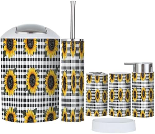 Boho Bright Sunflowers Bathroom Accessory Set 6 Piece 1