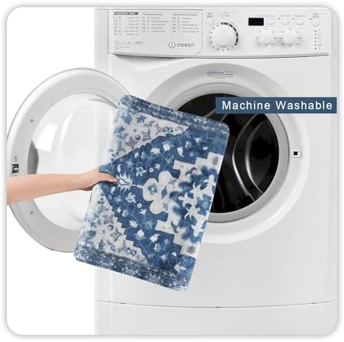Uphome Boho Bathroom Rug Runner Non-Slip Blue Soft Mat