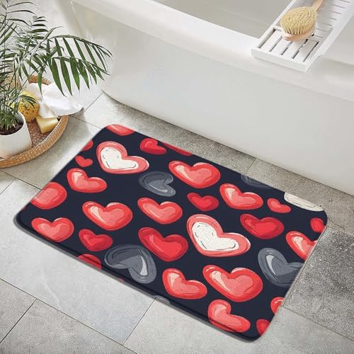 Red Heart Valentines Day Bath Mat 16x24 Inch