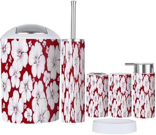 TRANQDEHOM 6-Piece Boho Floral Trash Can Set for Bathroom