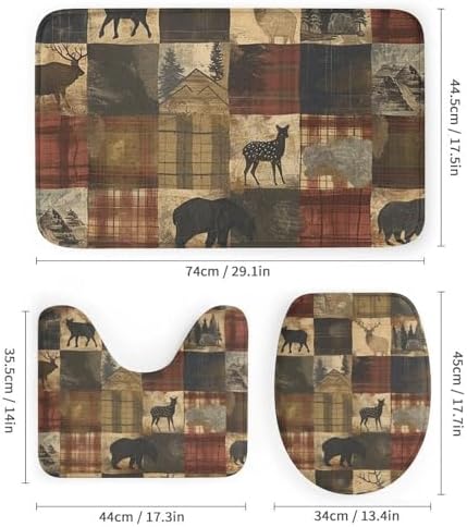 4Pcs Farmhouse Elk Deer Shower Curtain Set with Rug and Liner