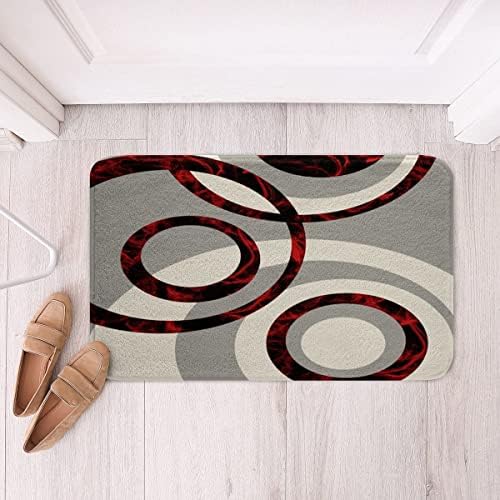 Circles Burgundy Door Mat Non-Slip Bath Rug 1