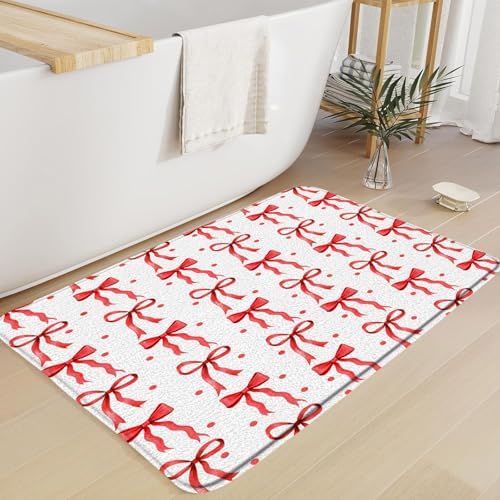 Cute Bow Bath Mat Red Polka Dot Modern Design
