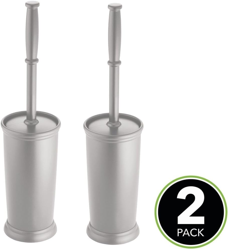 mDesign Toilet Bowl Brush with Modern Holder - 2 Pack Silver