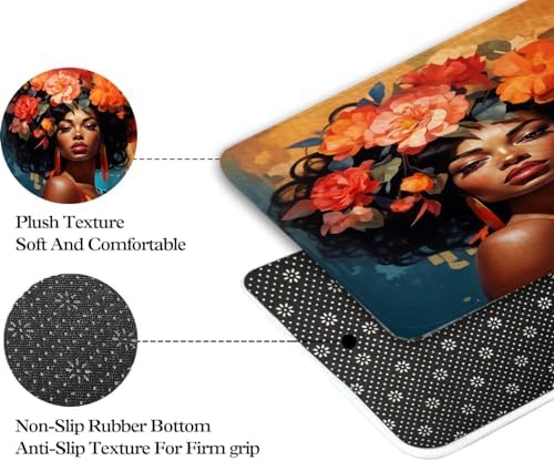 JAWO Black Rustic Flower Bath Rug Non-Slip
