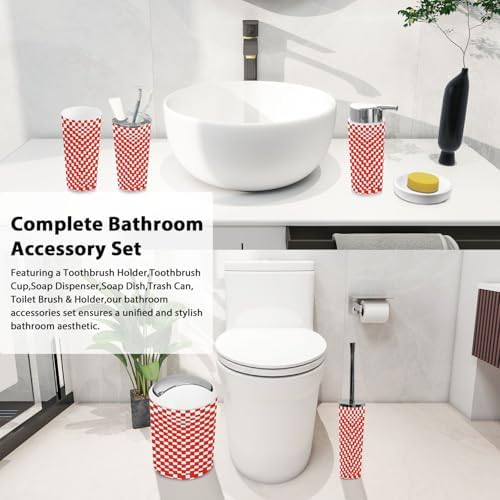 TRANQDEHOM 6-Piece Boho Chess Board Bathroom Accessory Set