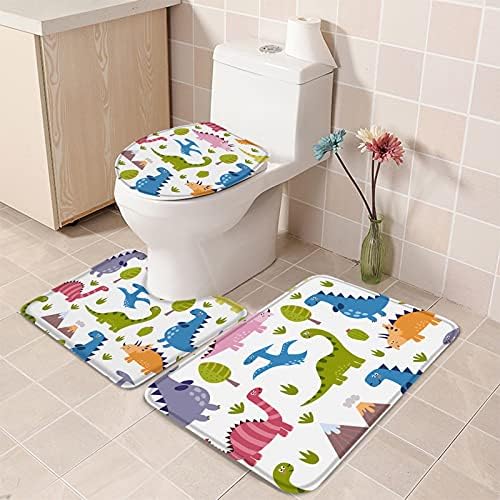 YESOF66 3 Piece Bathroom Rugs Set with Non-Slip Dinosaur Design