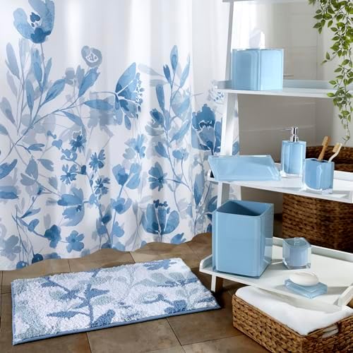 IZOD Cotton Bath Mat - Floral Design Mystic Blue 20 x 30