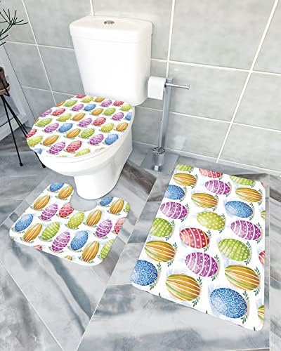 YESOF66 3 Piece Bathroom Rug Set Easter Theme Watercolor Eggs Pattern