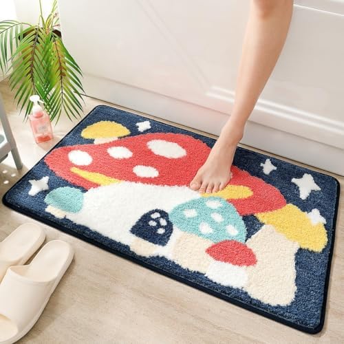 Molesun Mushroom Bath Mat 16x24 Non-Slip Microfiber Rug