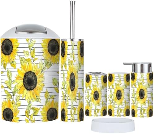 Boho Sunflowers Bathroom Accessory Set 6 Piece