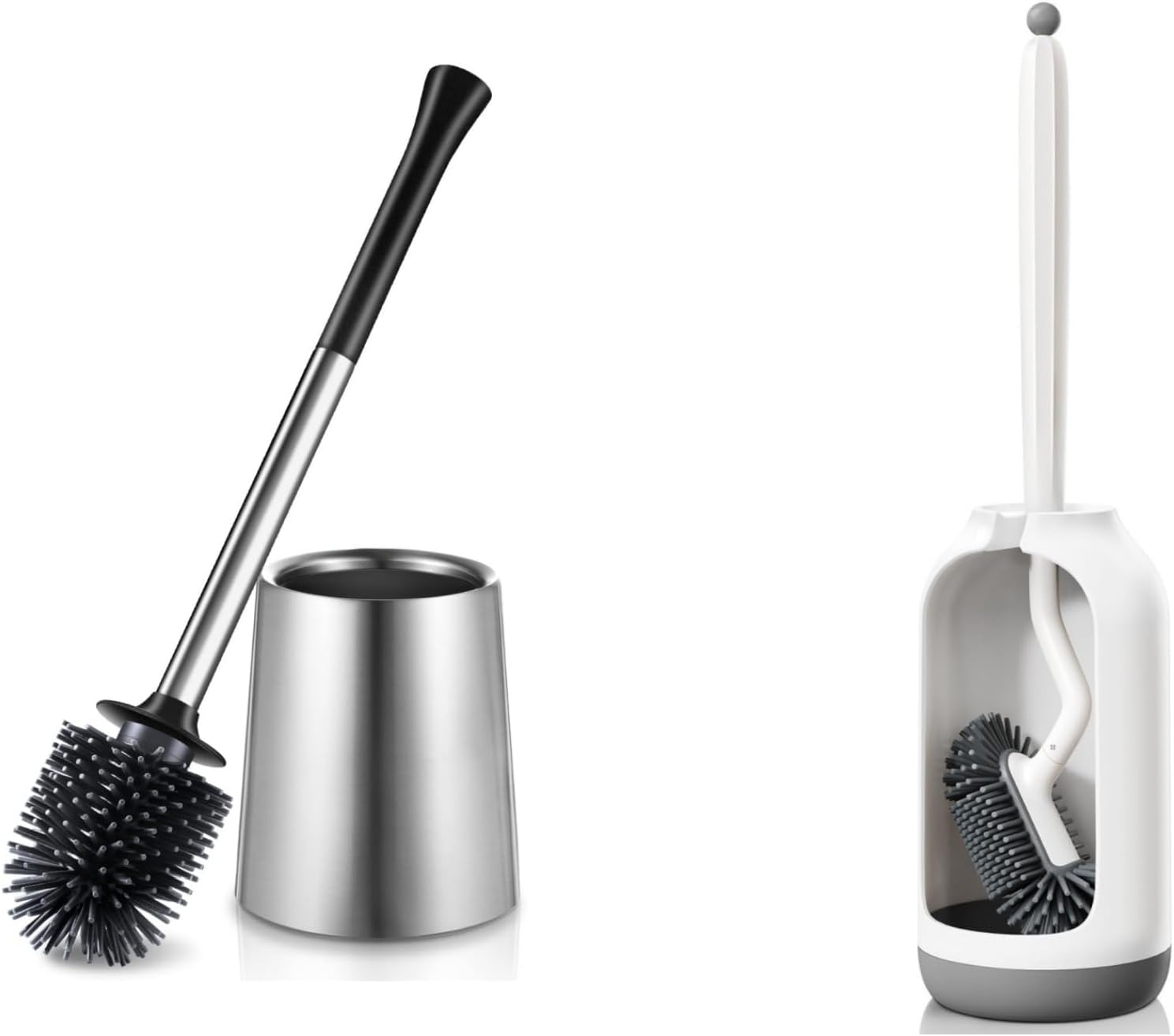 HAMITOR Toilet Brush Holder Set with Curved Bristles