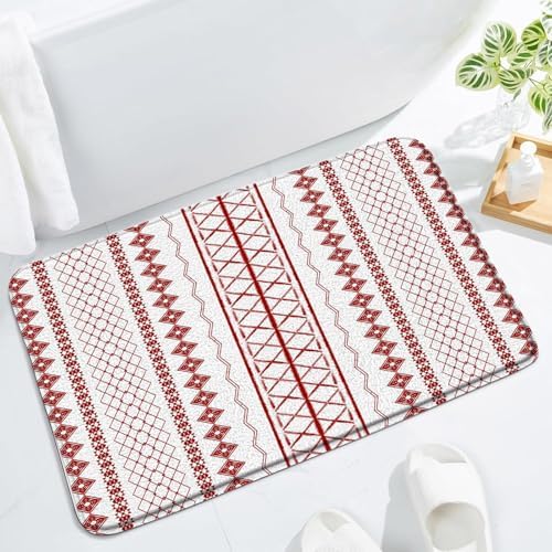 JWJAMM Red Stripe Memory Foam Bath Mat 16x24 Inch