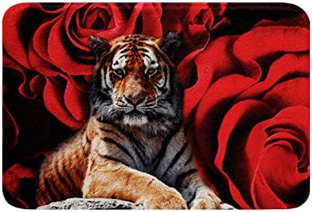 HSTDUNYE Tiger Red Rose Bath Rug 16x24 Non-Slip 1
