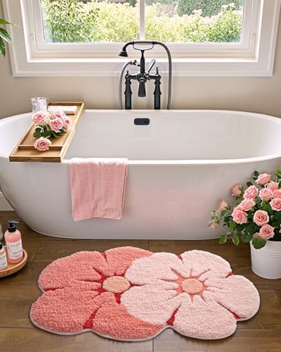 LUMI Flower Bath Rug Soft Plush Red 20x32 Non-Slip