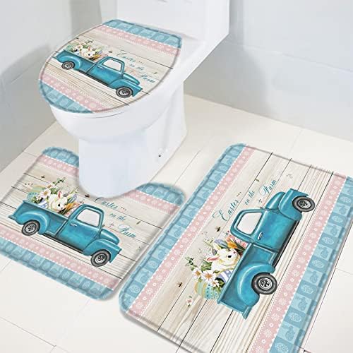 YESOF66 3 Piece Bathroom Rug Set with Non-Slip Base