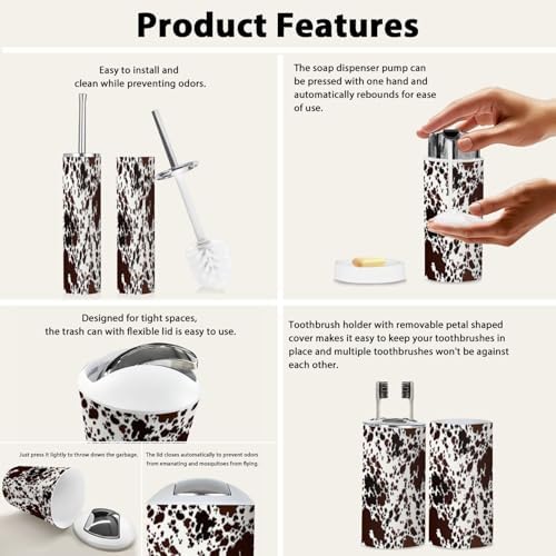Boho Cow Skin Pattern Trash Can Accessories Set