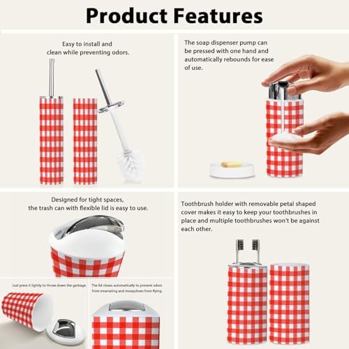 6 Piece Boho Gingham Bathroom Accessory Set