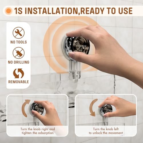 MEIGESI Acrylic Suction Cup Shower Caddy Wall Mounted No Drill Silver