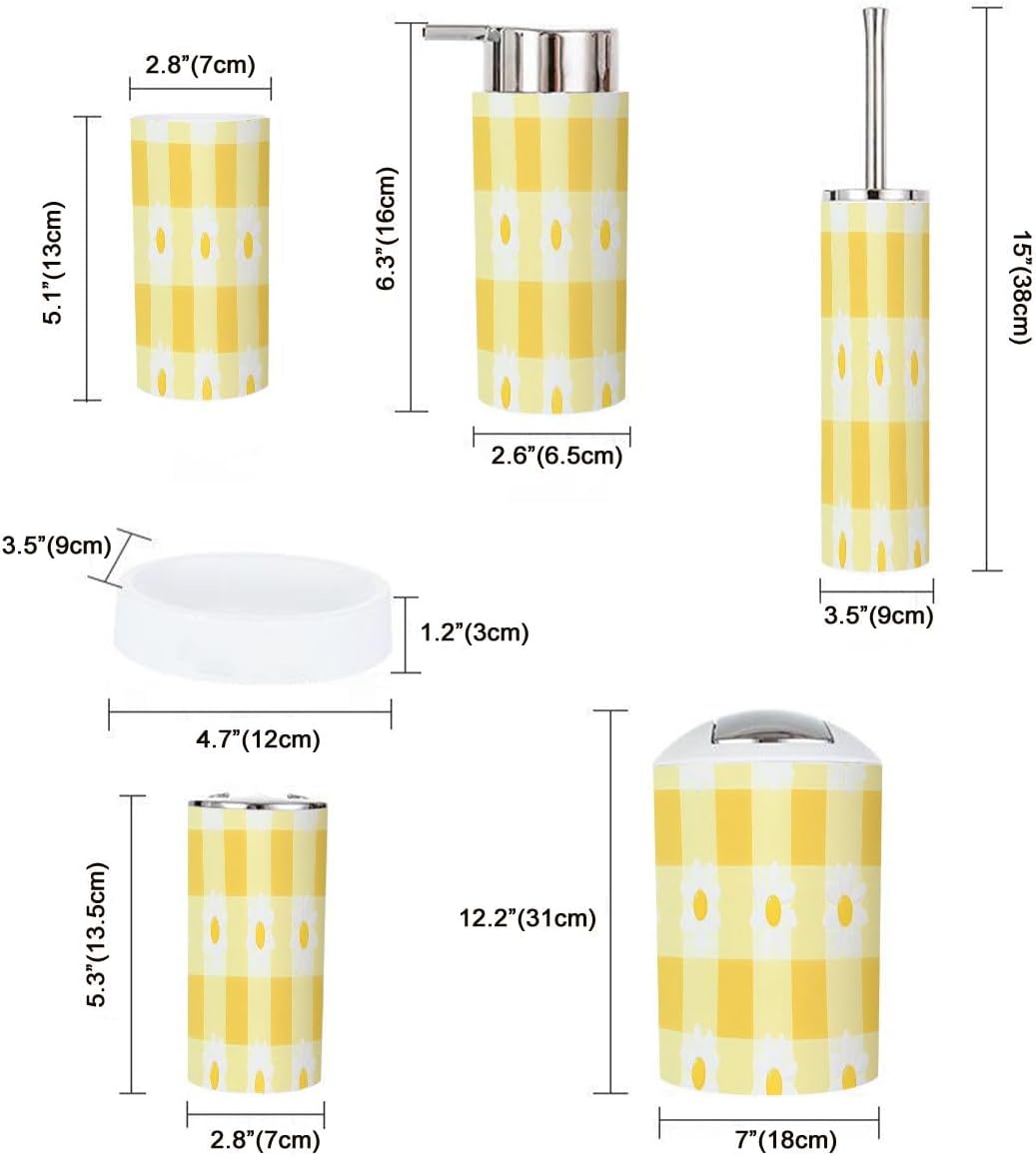 Boho Bathroom Accessory Set 6 Pieces White and Yellow