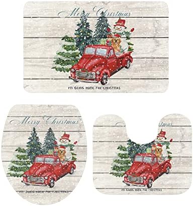 YESOF66 3 Piece Bathroom Rug Set with Non-Slip U Shaped Mat Snowman Golden Retriever Toilet Cover