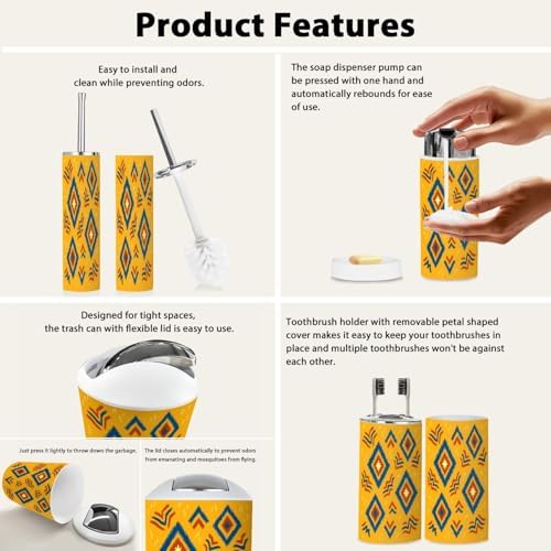 Boho Paisley Bathroom Accessory Set 6 Piece