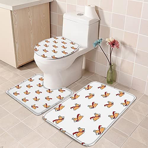 YESOF66 3 Piece Bathroom Rugs Set with Cute Corgis Pattern