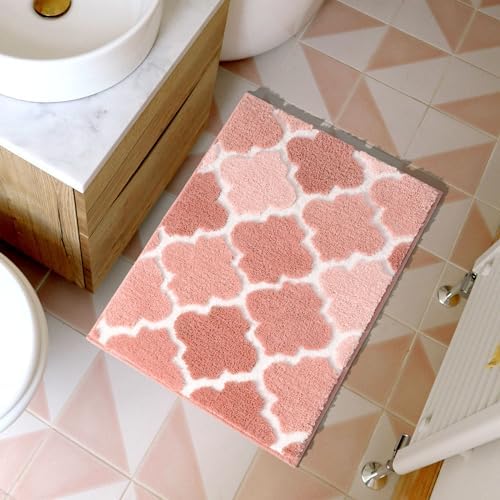 DEXDE Non-Slip Bath Mat 17 x 24 Pink Microfiber Rug