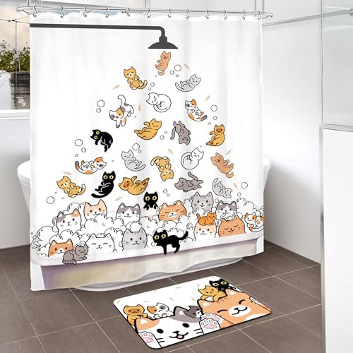 SVBright 2PCS Shower Curtain Set with Nonslip Bath Mat