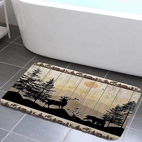 NYMB Rustic Cabin Bath Rug Set 19x31in Deer Bear Forest Print