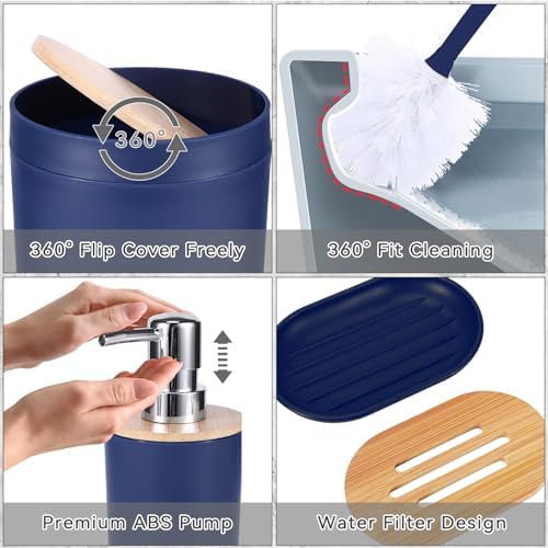 iMucci Navy Blue Bathroom Set with Shower Curtain and Rug 1