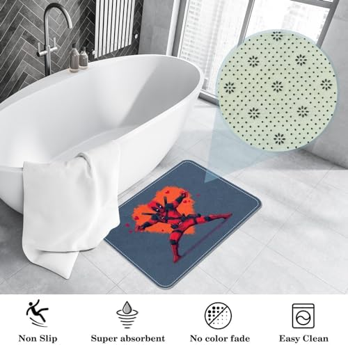 Deadpool Themed Polyester Bath Rug - Machine Washable