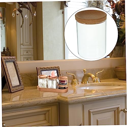 BIUDECO Cotton Pad Dispenser with Glass Bamboo Holder