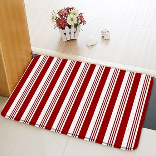 Red Striped Bath Mat 16x24 Inch Abstract Modern Geometric Design