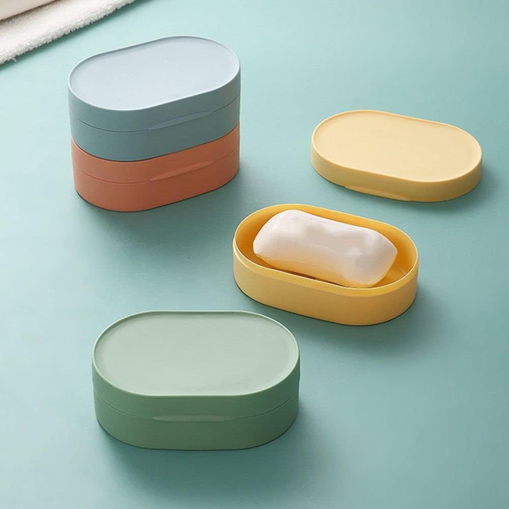 WEISHA Soap Box with Cover 1PC Round Oval Portable Bathroom Holder