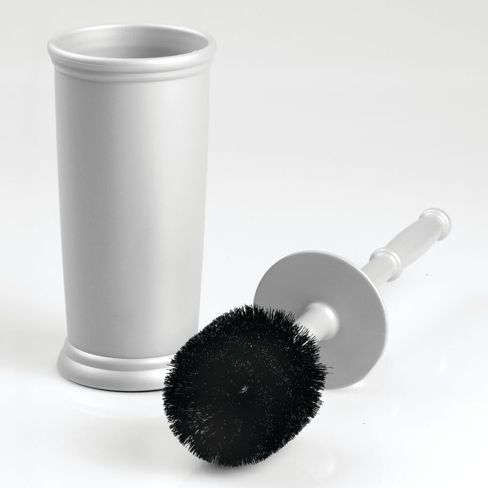 mDesign Toilet Bowl Brush with Modern Holder - 2 Pack Silver