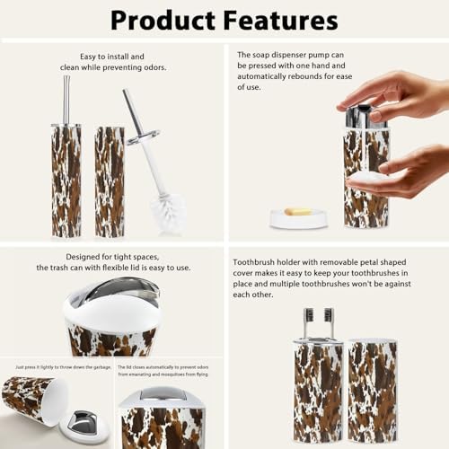 Boho Cow Leather Bathroom Accessory Set 6 Piece