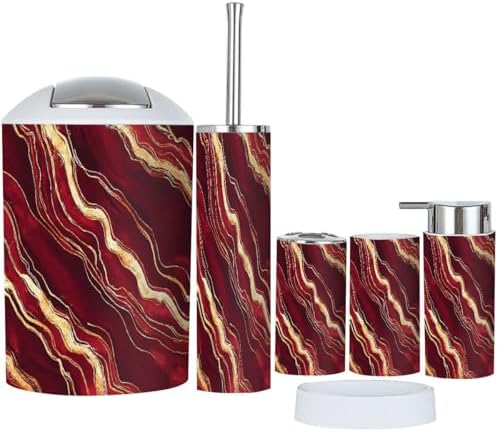 Boho Marble Gold Line Bathroom Accessory Set 6 Piece