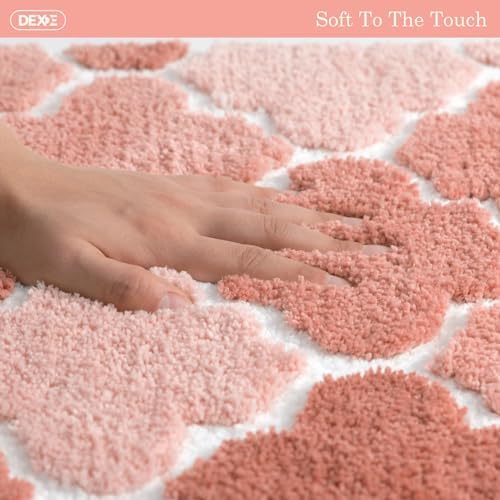 DEXDE Non-Slip Bath Mat 17 x 24 Pink Microfiber Rug