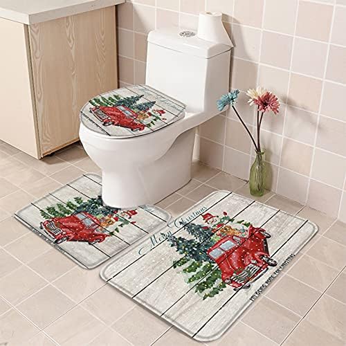 YESOF66 3 Piece Bathroom Rug Set with Non-Slip U Shaped Mat Snowman Golden Retriever Toilet Cover