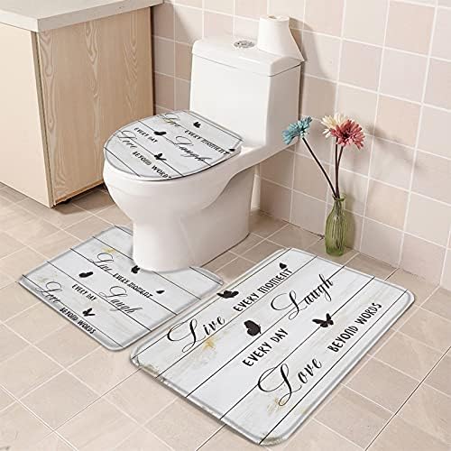 YESOF66 3 Piece Bathroom Rug Set Grey Wood Grain Non-Slip