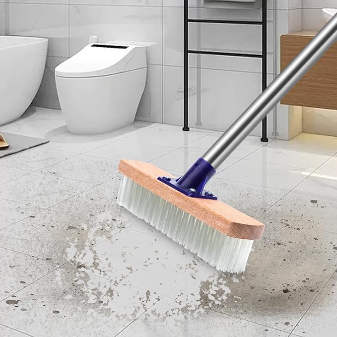 MEIBEI Floor Scrub Brush with Long Beechwood Handle