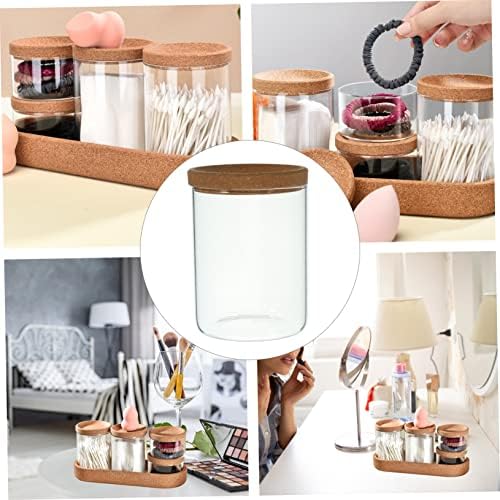 BIUDECO Cotton Pad Dispenser with Glass Bamboo Holder