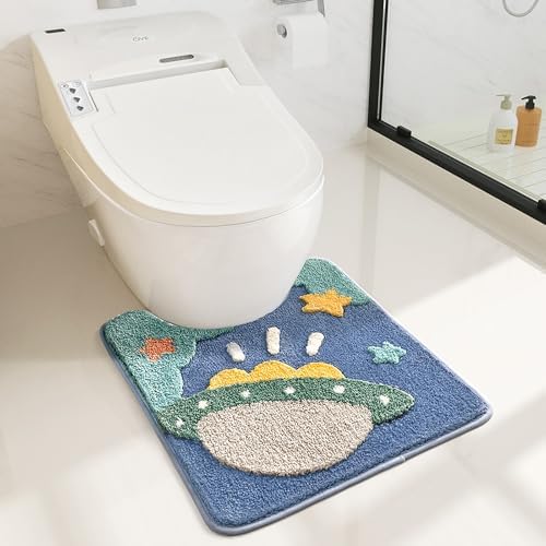 Tyrafry Cute U-Shaped Toilet Rug 20x22 Inches Non Slip Microfiber Bath Mat
