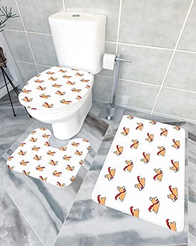 YESOF66 3 Piece Bathroom Rugs Set with Cute Corgis Pattern