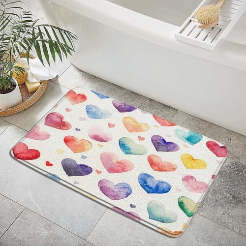 Valentines Day Bath Mat with Colorful Love Hearts Design