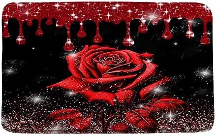 Red Rose Bath Mat with Shiny Roses Design