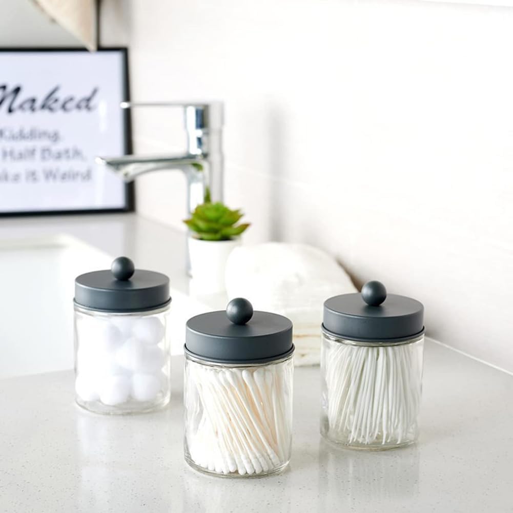 280ml Transparent Glass Jar with Black Lid Q-tip Dispenser Holder